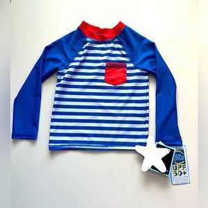ANDY & EVAN toddler Boys 2t blue stripe long sleeve Rashguard UPF 50+